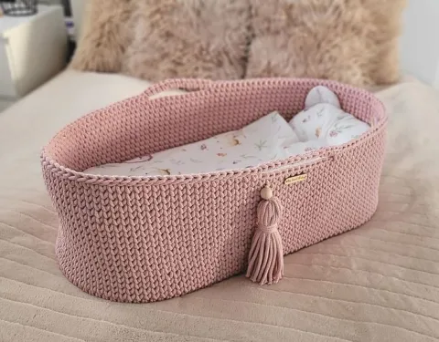 Kosz Mojżesza BOHO Handmade ze stojakiem - pastel pink