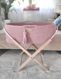 Kosz Mojżesza BOHO Handmade ze stojakiem - pastel pink