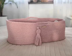 Kosz Mojżesza BOHO Handmade ze stojakiem - pastel pink