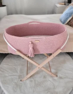 Kosz Mojżesza BOHO Handmade ze stojakiem - pastel pink