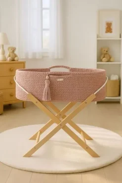 Kosz Mojżesza BOHO Handmade ze stojakiem - pastel pink