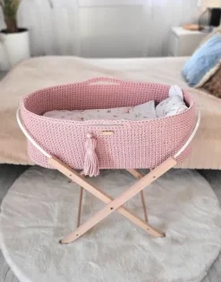 Kosz Mojżesza BOHO Handmade ze stojakiem - pastel pink