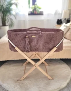Kosz Mojżesza BOHO Handmade ze stojakiem - mauve