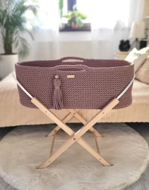 Kosz Mojżesza BOHO Handmade ze stojakiem - mauve