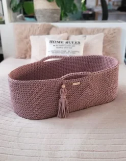 Kosz Mojżesza BOHO Handmade ze stojakiem - mauve