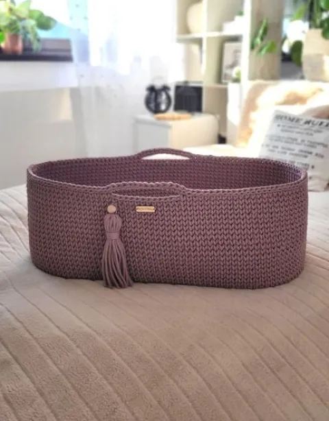 Kosz Mojżesza BOHO Handmade ze stojakiem - mauve