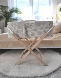 Kosz Mojżesza BOHO Handmade ze stojakiem - śmietanka