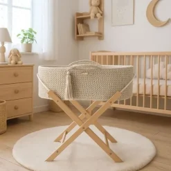 Kosz Mojżesza BOHO Handmade ze stojakiem - śmietanka