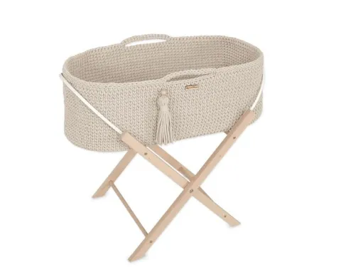 Kosz Mojżesza BOHO Handmade ze stojakiem - śmietanka