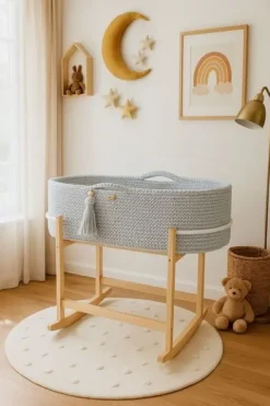 Kosz Mojżesza BOHO Handmade z kołyską - jasny szary