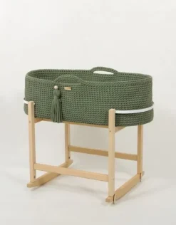 Kosz Mojżesza BOHO Handmade z kołyską - pistacjowy