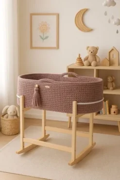 Kosz Mojżesza BOHO Handmade z kołyską - mauve
