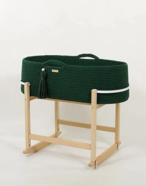 Kosz Mojżesza BOHO Handmade z kołyską - butelkowa zieleń