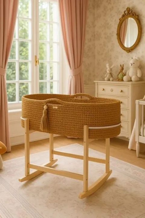 Kosz Mojżesza BOHO Handmade z kołyską - caramel