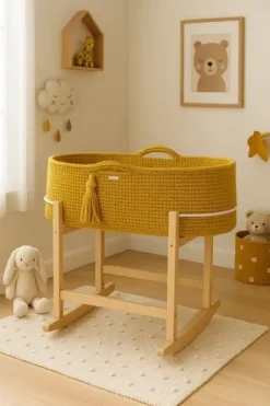 Kosz Mojżesza BOHO Handmade z kołyską - musztardowy