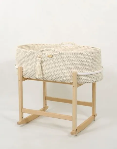 Kosz Mojżesza BOHO Handmade z kołyską - śmietanka