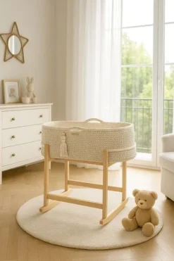 Kosz Mojżesza BOHO Handmade z kołyską - śmietanka