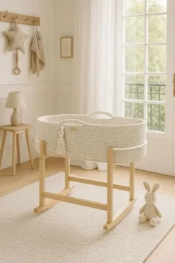 Kosz Mojżesza BOHO Handmade z kołyską - śmietanka