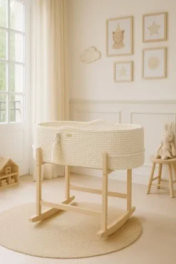Kosz Mojżesza BOHO Handmade z kołyską - śmietanka