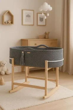 Kosz Mojżesza BOHO Handmade z kołyską - ciemny szary