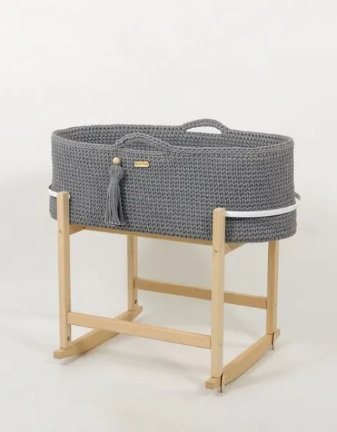 Kosz Mojżesza BOHO Handmade z kołyską - ciemny szary