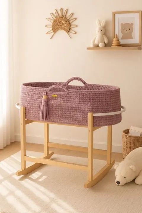 Kosz Mojżesza BOHO Handmade z kołyską - lawendowy
