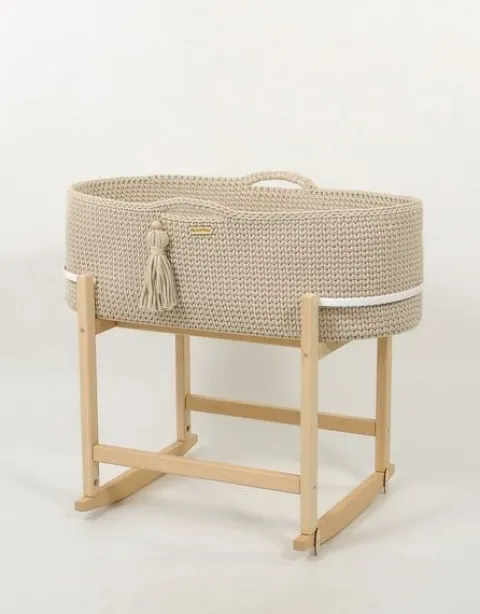 Kosz Mojżesza BOHO Handmade z kołyską - jasny beż