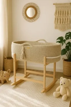 Kosz Mojżesza BOHO Handmade z kołyską - jasny beż