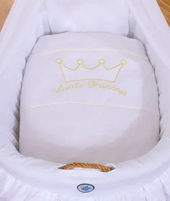 Kosz Mojżesza wiklinowy z baldachimem- Little Prince Princess biały