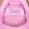 Kosz Mojżesza wiklinowy z baldachimem- Little Princess różowy