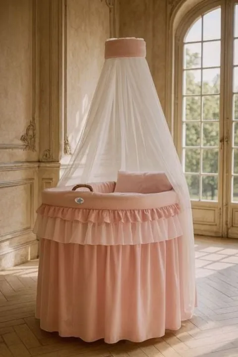 Kosz Mojżesza wiklinowy z baldachimem- Little Princess różowy