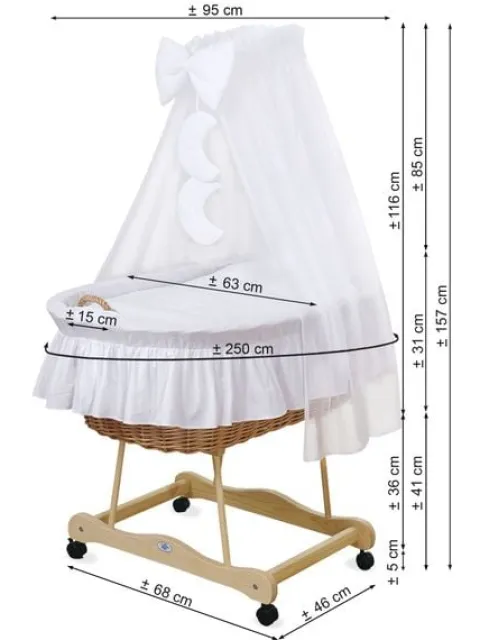 Kosz Mojżesza wiklinowy z baldachimem- Little Princess różowy
