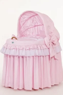 Kosz Mojżesza wiklinowy ze składaną budką- Little Princess różowy