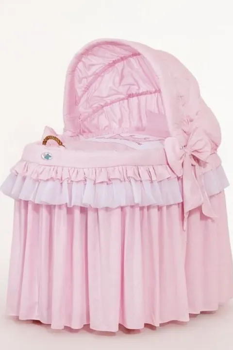 Kosz Mojżesza wiklinowy ze składaną budką- Little Princess różowy