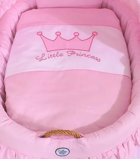 Kosz Mojżesza wiklinowy ze składaną budką- Little Princess różowy