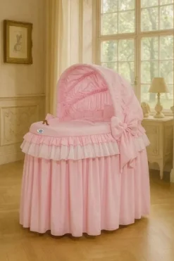 Kosz Mojżesza wiklinowy ze składaną budką- Little Princess różowy