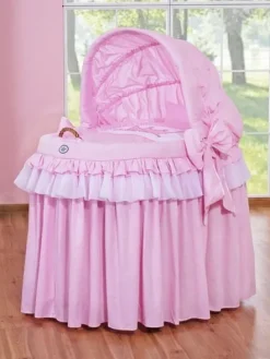 Kosz Mojżesza wiklinowy ze składaną budką- Little Princess różowy