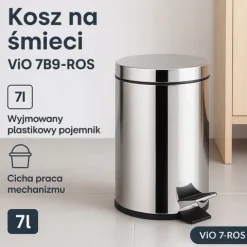 Kosz na Śmieci 7l ViO 7B9-ROS Srebrny do Domu Kuchni łazienkowy z Pedałem