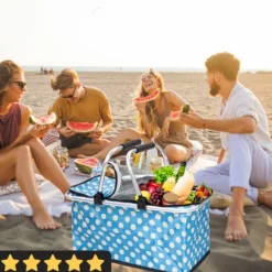 Kosz Na Plaże Piknik Biwak Termiczny Duży 30 Litrów Błękitny W Kropki