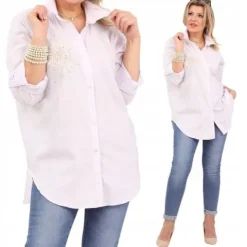 KOSZULA JEANSOWA DAMSKA DUŻE ROZMIARY ELEGANCKA DŁUGA OVERSIZE STYLOWA