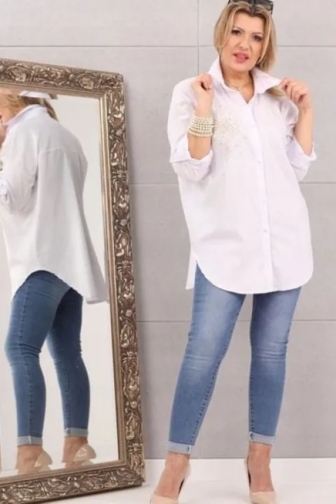 KOSZULA JEANSOWA DAMSKA DUŻE ROZMIARY ELEGANCKA DŁUGA OVERSIZE STYLOWA