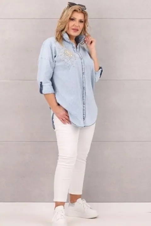 KOSZULA JEANSOWA DAMSKA DUŻE ROZMIARY ELEGANCKA DŁUGA OVERSIZE STYLOWA