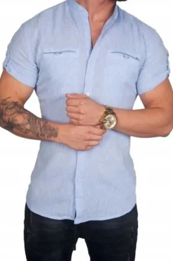 Koszula lniana kołnierzyk błękitna BG-1 rozm. 3XL