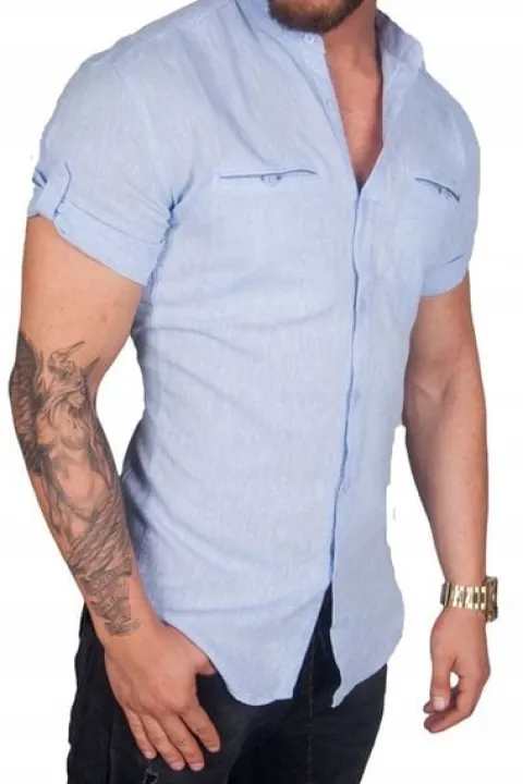 Koszula lniana kołnierzyk błękitna BG-1 rozm. 3XL