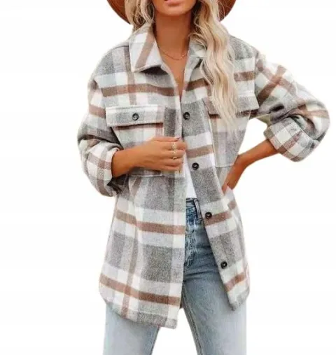 Koszula w kratę ciepła oversize luźna kurtka