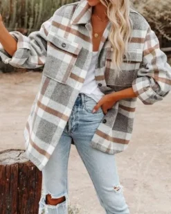 Koszula w kratę ciepła oversize luźna kurtka