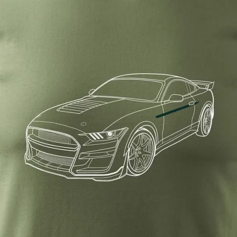 Koszulka motoryzacyjna z Fordem Mustangiem Ford Mustang Shelby GT F35 męska khaki REGULAR XXL