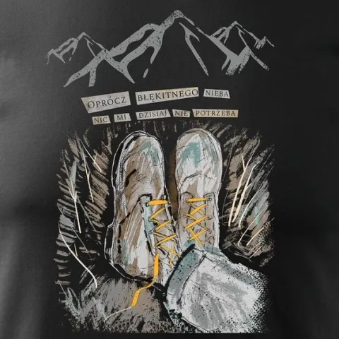 Koszulka outdoor w góry dla turysty namiot Tatry z butami buty górskie męska czarna REGULAR S
