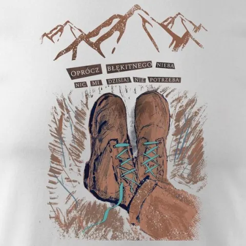 Koszulka outdoor w góry dla turysty namiot Tatry z butami buty górskie męska biała REGULAR S