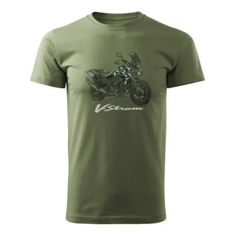 Koszulka z motocyklem na motor Suzuki V-strom Vstrom DL 650 XT męska khaki REGULAR S